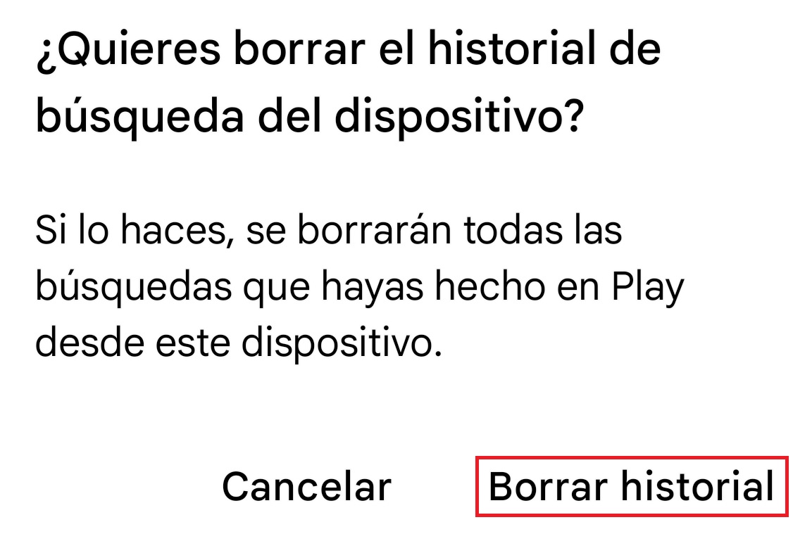¿Quieres borrar el historial de búsqueda del dispositivo? Confirmado para eliminar el historial