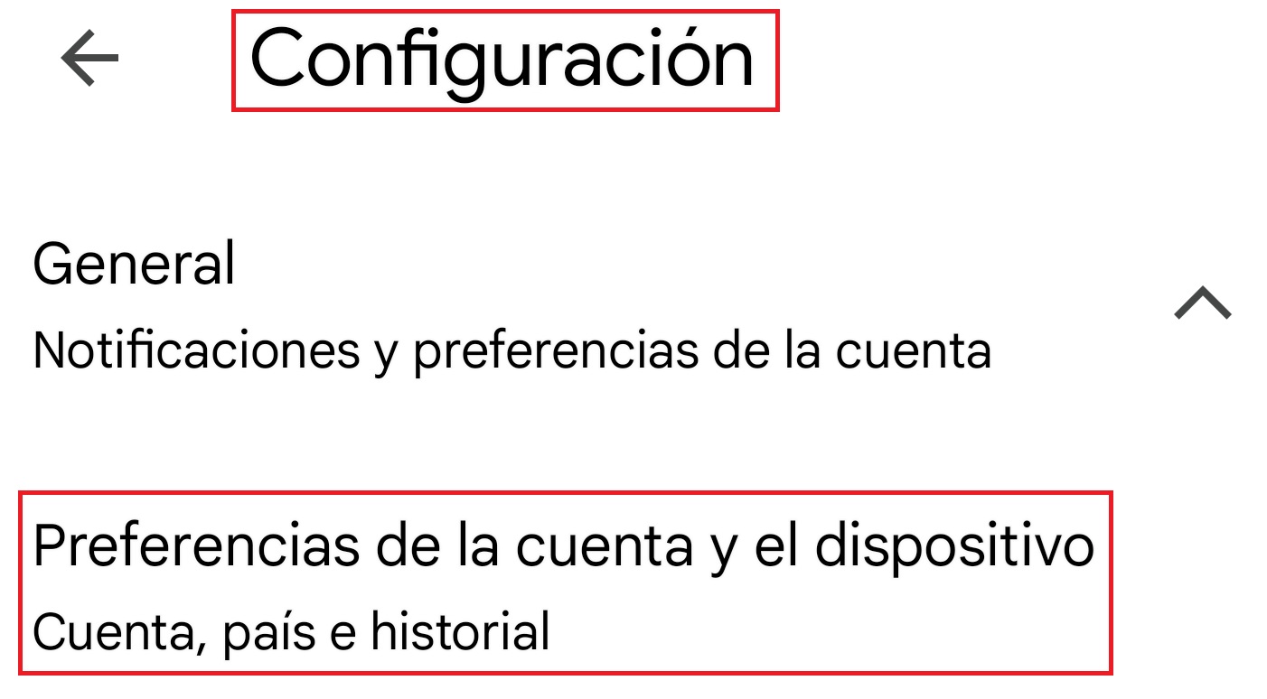 Configuración - Preferencias de la cuenta y el dispositivo